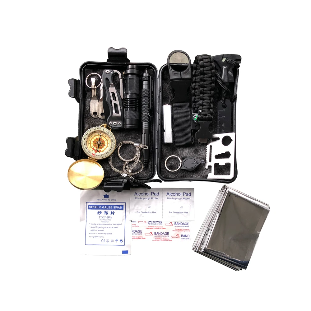 

Survival Kit Emergency Gear 18 in 1 Outdoor Camping Set Sos EDC Supplies Survival Kit, Black