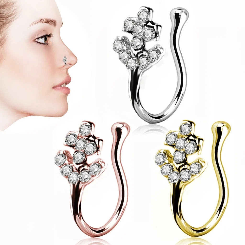 

2021 new punk style Pirate ship anchor nose ring Anti allergy stainless steel crystal cross nose ring