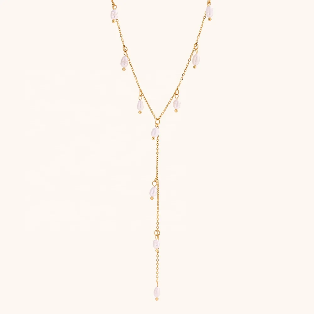 

Ding Ran Wholesale Fashion Jewelry Freshwater Pearl Tassel Necklace 18k Gold Plated Stainless Steel Necklaces