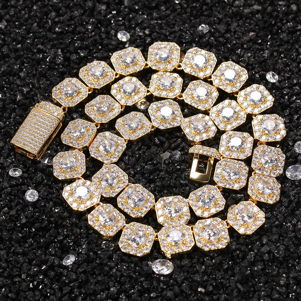 

hip hop full diamond zircon tennis chain ice out gold rosary display wood necklace