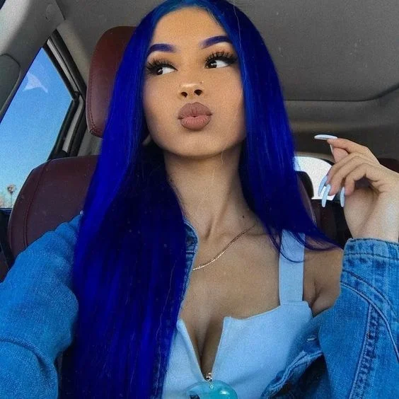 

Blue Color Hair Wigs Brazilian Hair Silky Straight 100% Human Hair 13*4 Lace Front Wig