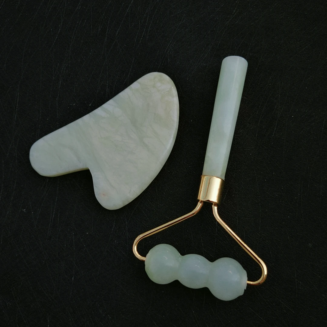 

100% natural stone high quality OEM facial massager tool hand-held anti-aging Xiuyan jade roller guasha for face logo customized