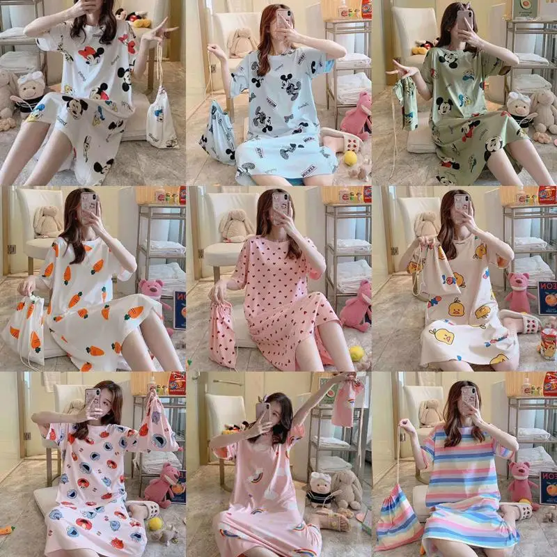 

Pijamas De Mujer Cartoon Printed Patterned Pajamas For Girl Summer Baju Tidur Sleepwear