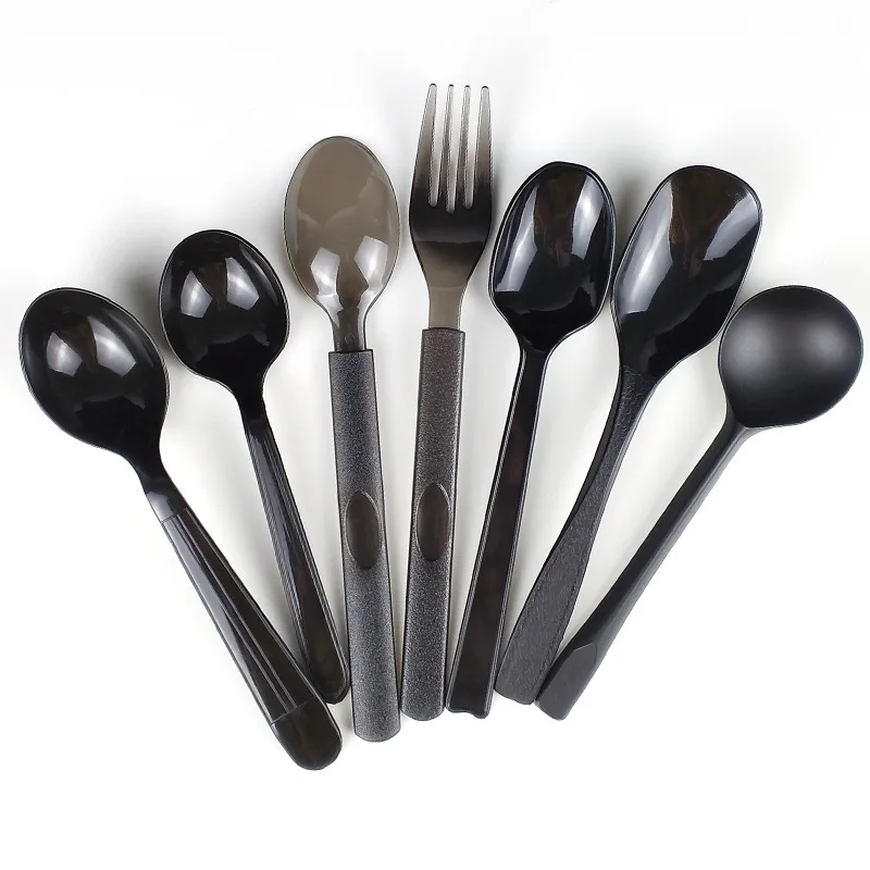 

Disposable Plastic Cutlery Spoon And Fork Compostable Cutlery Set, Black