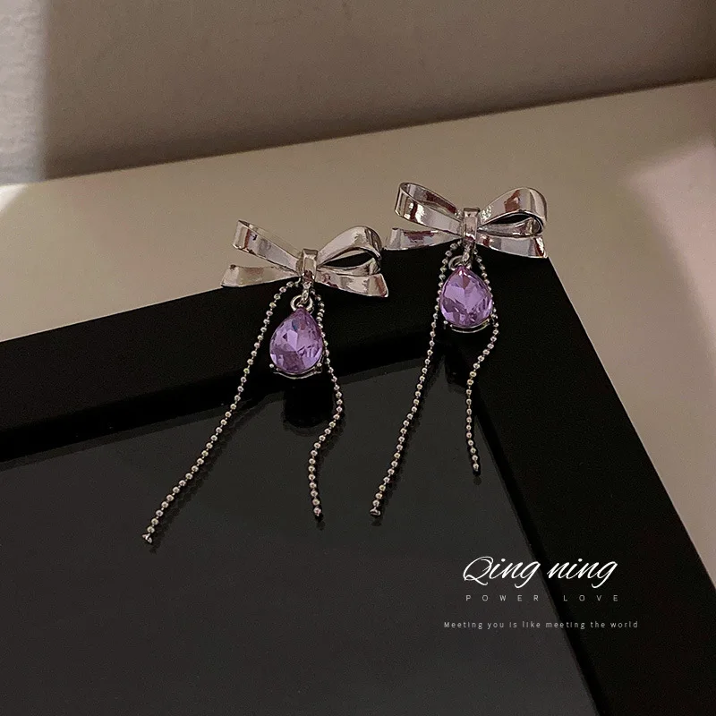 

trendy wholesale purple crystal fashion statement earrings 2020