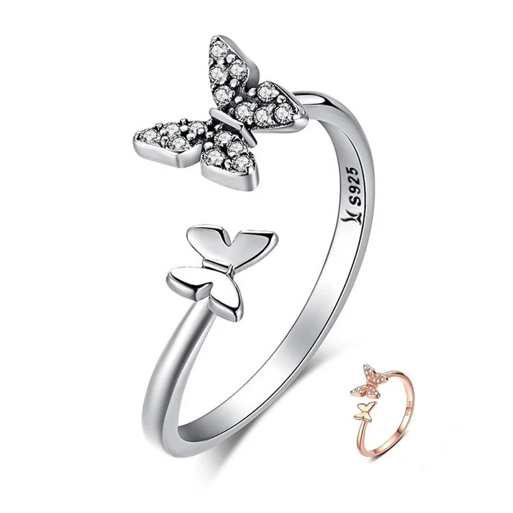 

925 sterling silver Butterfly Open Finger Ring Classic style Diamond jewelry Moissanite ring Wedding Party Anniversary Ring