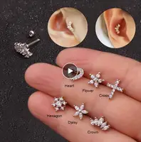 

Sellsets Cross Heart Flower Crown Cz Ear Studs Helix Piercing Cartilage Earring Conch Rook Tragus Stud Ear Piercing Jewelry