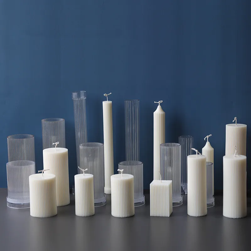 

FO110 DIY Vertical long pole striped Cylindrical Acrylic Candle Mold Homemade Aromatherapy Tool Candle Mold, Transparent
