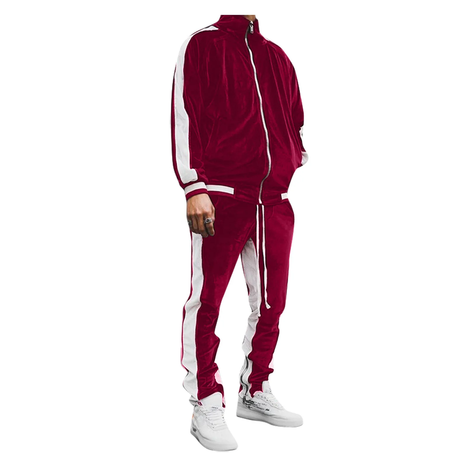 

LW 6666 New arrival best quality velvet velour tracksuits with zipper hoodie and jogger comfortable soft velvet tracksuit men, 2 colors available