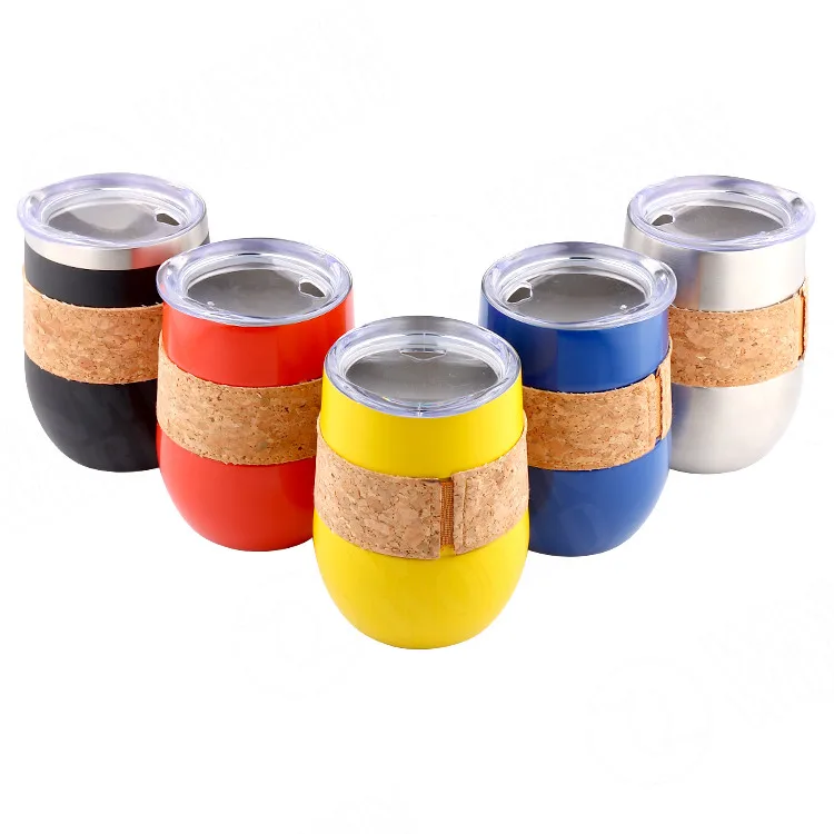 

Wine Tumbler Double Walls Stainless Steel 304 Insulate Tumbler Stemless Coffee Mug With Cork Sleeve, Customized normal painting,powder coatin or ,rubber coating