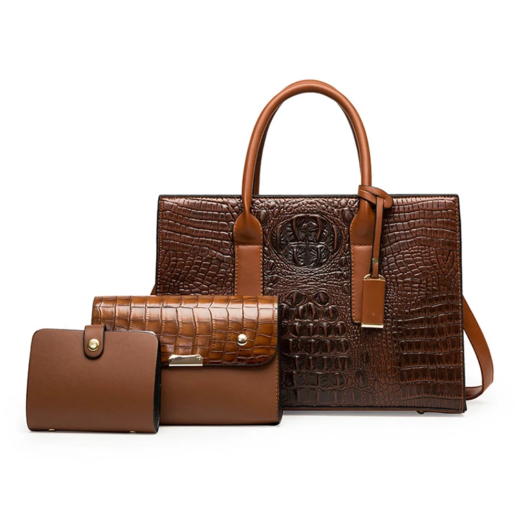 

EG587 Custom embossed leather 3 in 1 purses and bags set women crocodile handbag