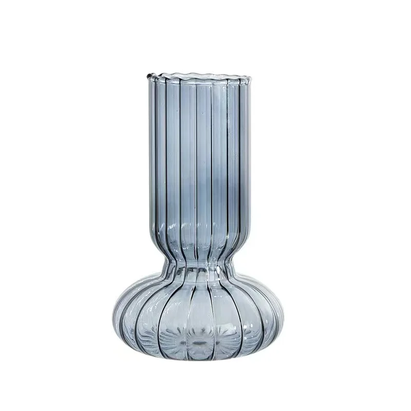 

Creative Ins Tall Transparent Striped Glass Vase for Hydroponic Flower Arrangement Desktop Decoration Ornaments, Customized color