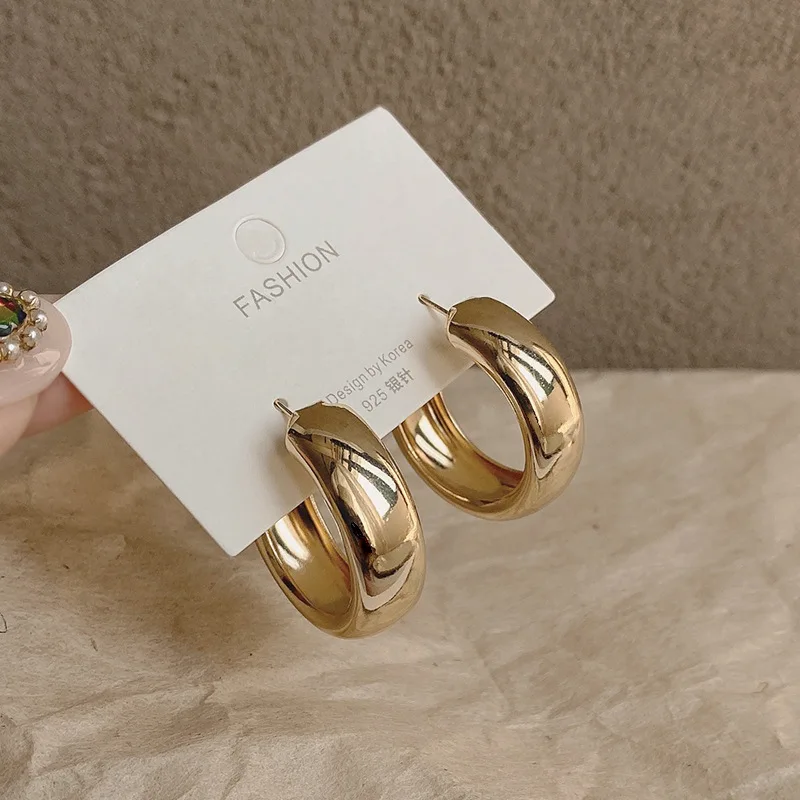 

2022 925 Sterling Silver 18K Gold Plated Metal Circle Hoop Earrings Vintage Style For Women