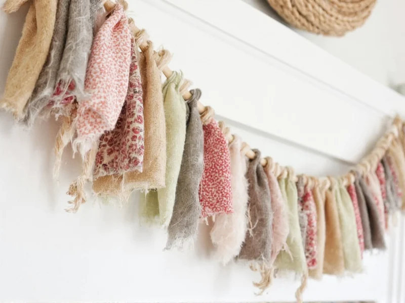 Fabric scrap garland with textured layers and twine accents