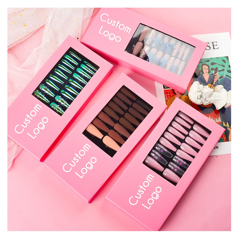 

2022 Press on Nails 30 pcs/box Color Full Cover Nails Artificial Acrylic French Designed Press on Nails With Adhesive