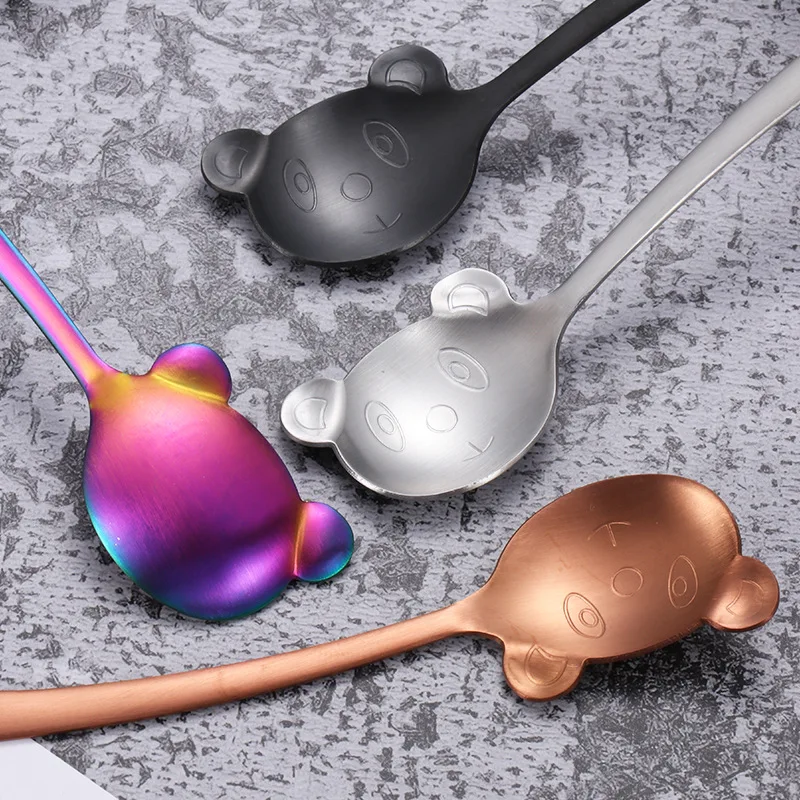 

Premium Food Grade Stainless Steel Cartoon Panda Spoon with Curved Handle for Kids Students, Silver/gold/rose gold/colorful/black