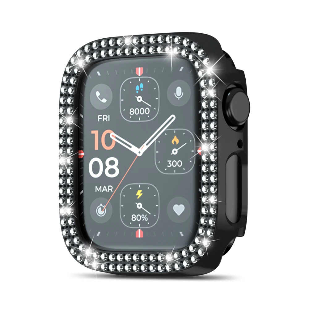 

Free Samples For Apple Watch 41mm 45mm Double Row Diamond Case PC Tempered Case For Iwatch Series 7 Accessories, As shown