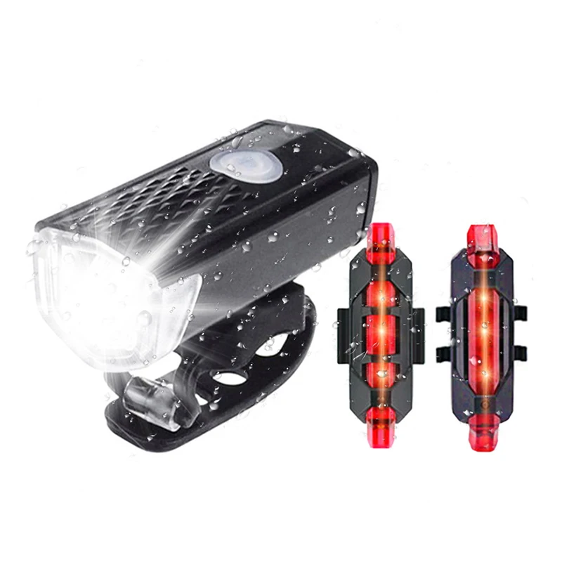 

2021 Hot sale bike bicycle front rear led light headlight rechargeable bike bicycle light kit for sale, Black