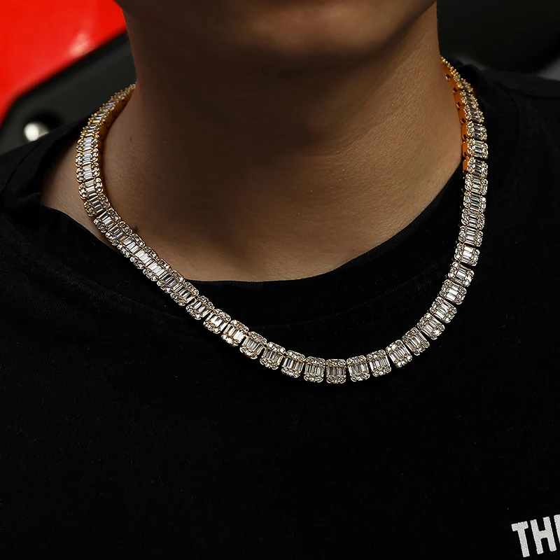 

Fashion Jewelry 2020 Bling Iced Out Diamond Tennis Necklace Mens Hip Hop Baguette Necklaces