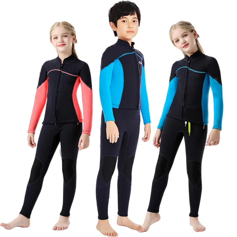 

Children'S 2.5MM Thick Swimsuit Split Warm Wetsuit Boys And Girls Long-Sleeved Cold-Proof Snorkeling Surfing Jellyfish Clothing