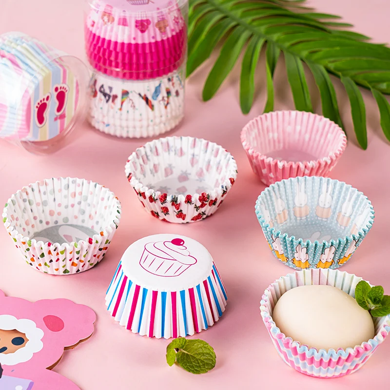 

Wholesale 100 pcs/box Disposable Muffin Cupcake Liners Anti Stick for Handmade Baking Dessert Cups Colorful Printing Paper Cups