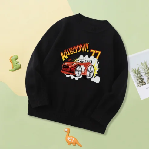 

YINJ Hot Selling Crew Neck Long Sleeve Cotton Train Pattern Red Christmas Sweater For Child