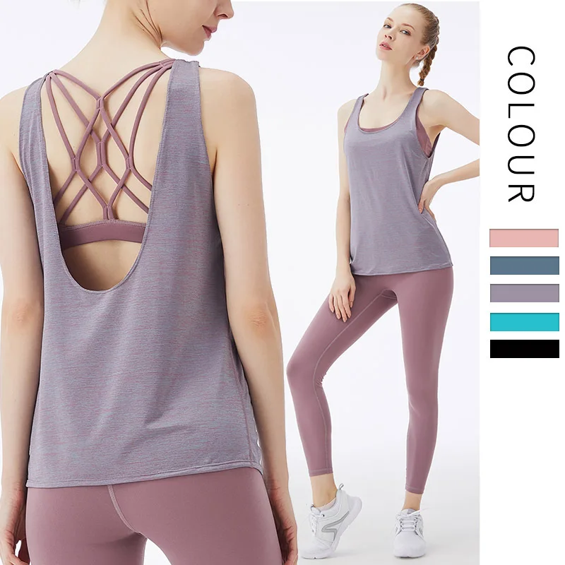 

2021 Yoga Set New Beautiful Back Corset Vest Two-piece Trousers Three-piece Sports Casual Running Sleeveless Woman