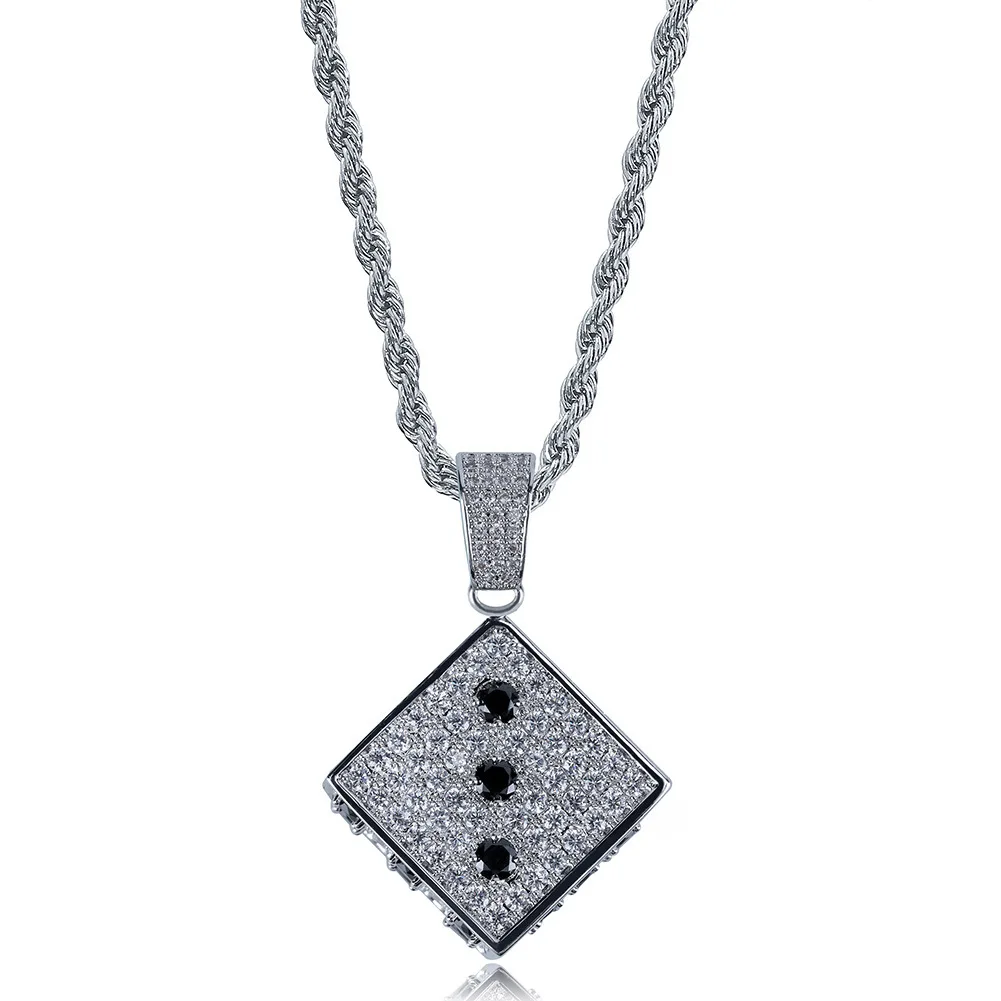 

Men's jewelry high quality hip hop iced out dice pendant necklace with rope chain