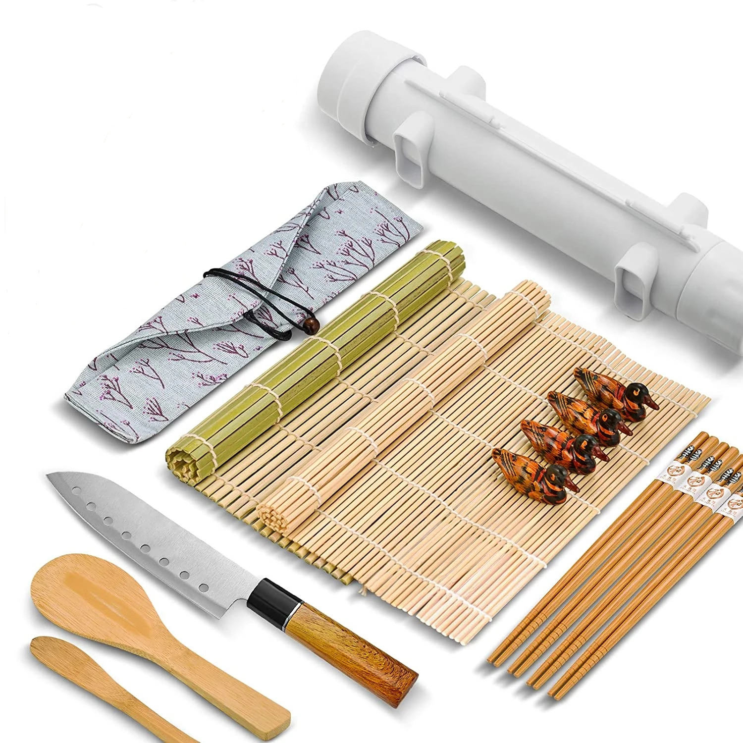 

Sushi Making Kit Bamboo Rolling Tray Mold 15-pieces All In One Sushi Bazooka Maker DIY Sushi Roller Machine