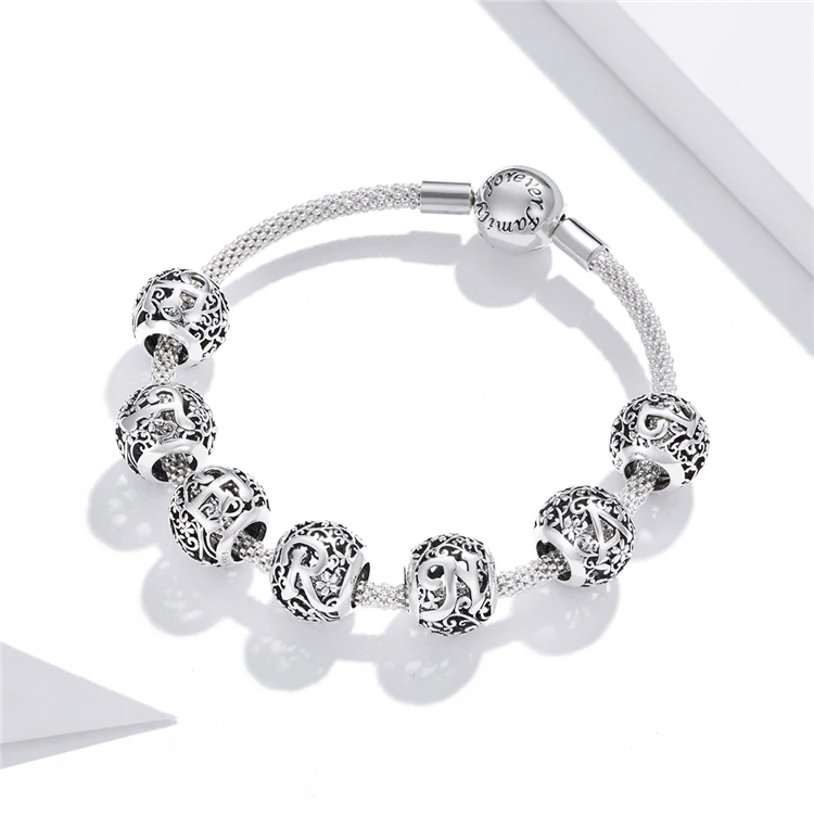 

A-Z Letter Charm The pattern letter S925 pure silver scattered charm Korean fashion bracelet jewelry accessories beads