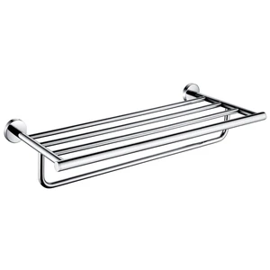 Image of easy install 304 stainless steel polish chrome home bathroom accessories sets towel hanger rack holder shelf with towel bar