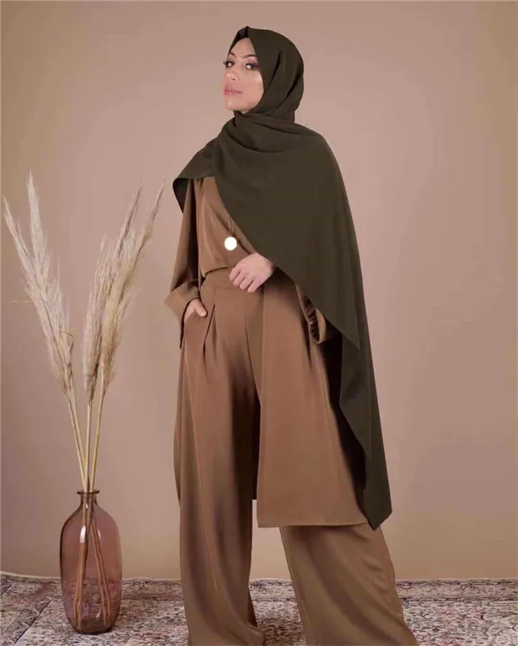 

New Popular designs comfortable muslim 3pcs Suit hight quality of soft crepe, Black,pink,wine red,brown