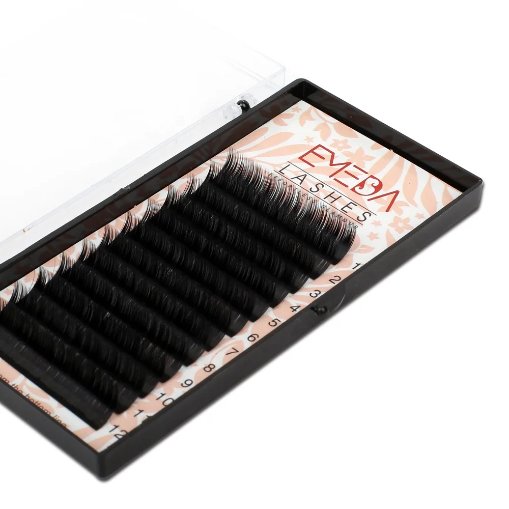 

EMEDA premium korean material vegan lash extension super soft dark matte black color one by one lash, Natural black