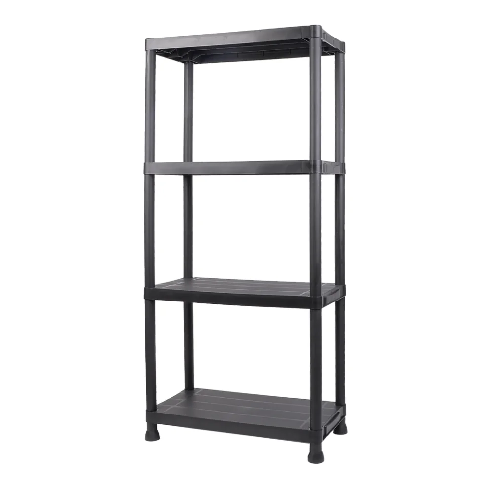 

Good Quality Kitchen Racking Shelves, Plastic Shelves Storage Racks Black 4 Tier Book Shelving For Homes