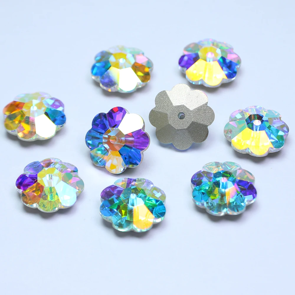 

Factory Direct Wholesale Crystal AB color sew on rhinestones crystal stones for garment Marguerite lochrose shape