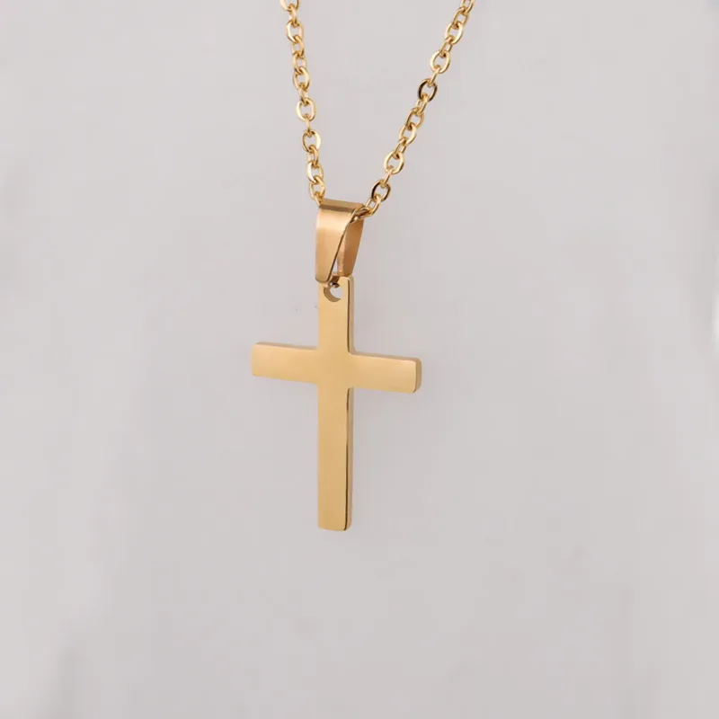 

Custom Engraved Dainty 18K Gold Plated Crucifix Cross Stainless Steel Couples Pendant Necklace For Women