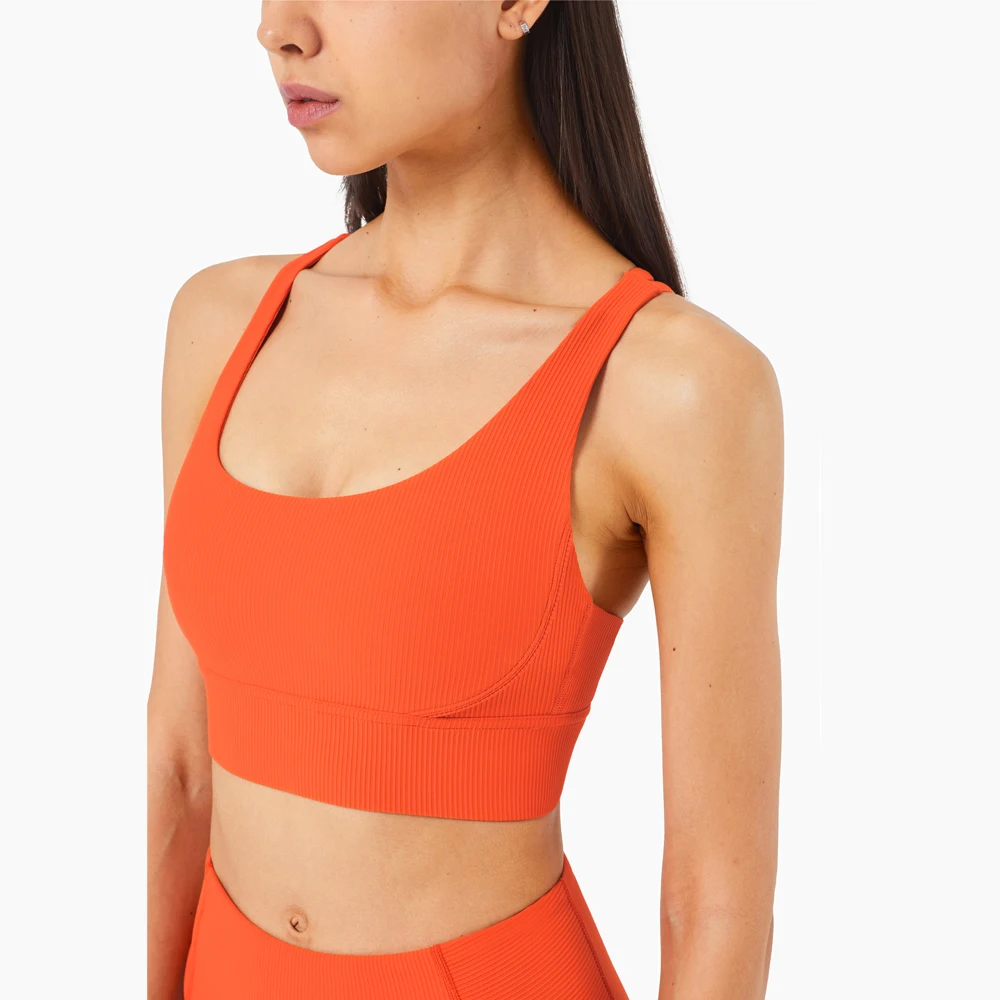

2021 New Rib Naked Beauty Back Cross Sports Bra Running Fitness Yoga Crop Top Vest For Women, Picture shown