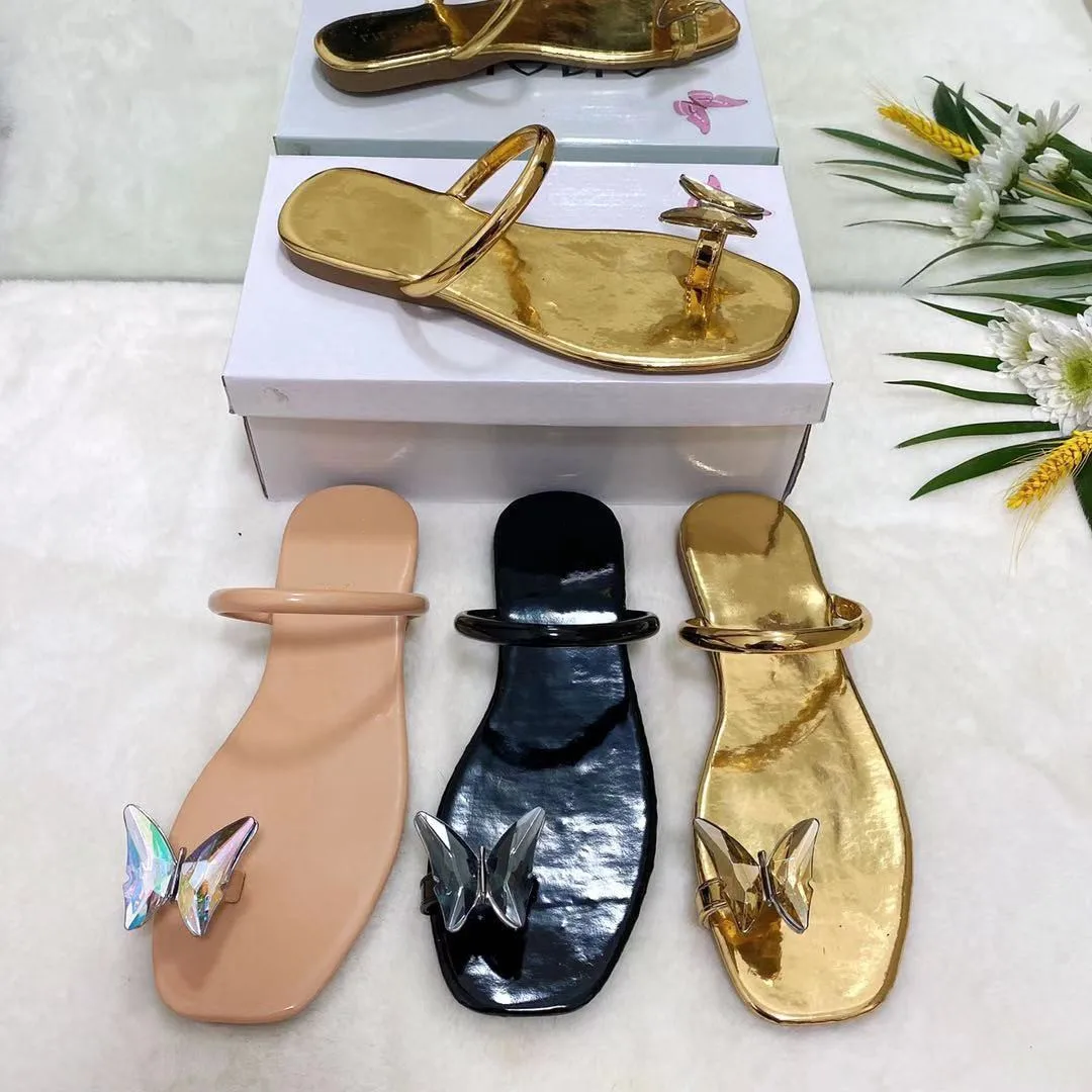 

2021 new summer diamond sandals flat sandal butterfly slippers for women beach shoes PVC slipper