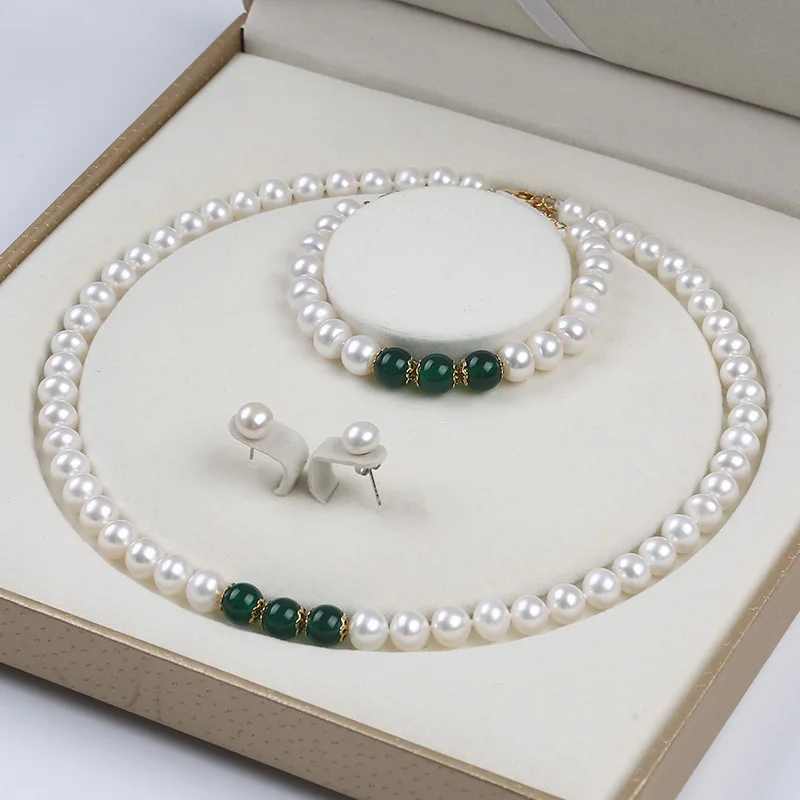 

Wish 7.5-8.5mm White Real Natural Freshwater Cultured Potato Bread Pearl Jewelry Necklace Gift Set