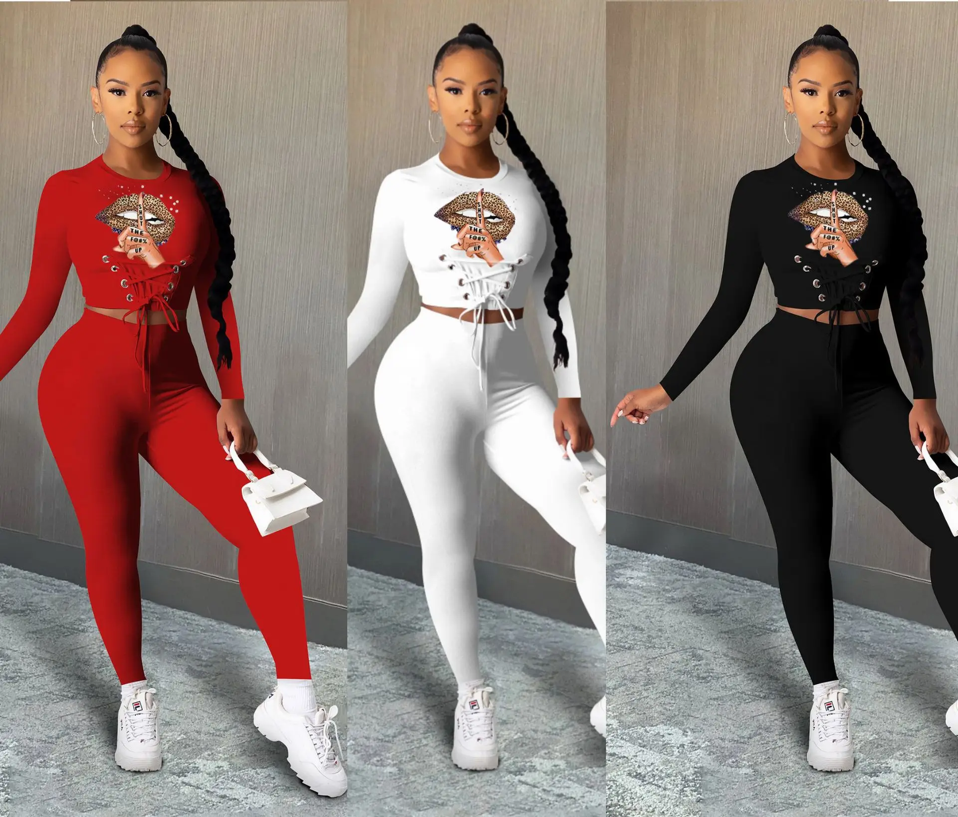 

fashion clothes 2021 womens two piece sweat suit printed fitness wear long sleeve sweatsuits sets two piece outfit