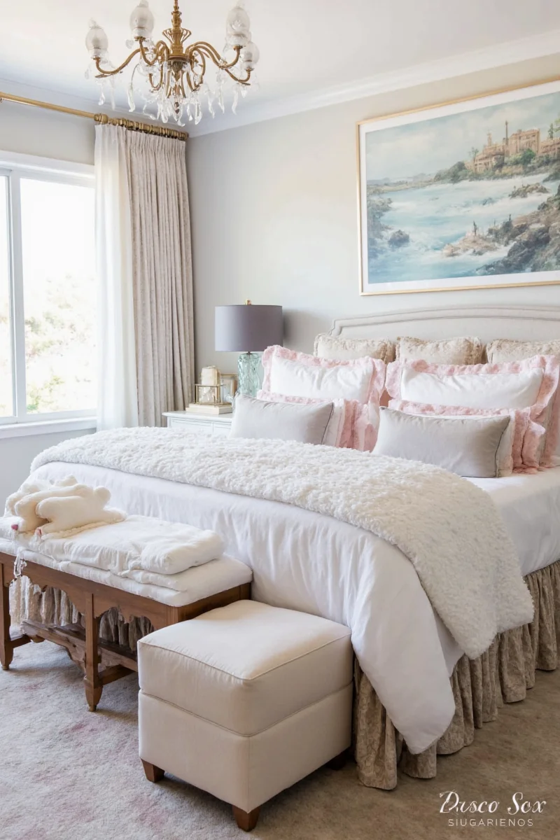 A cozy morning scene with parents and child playing on the bed