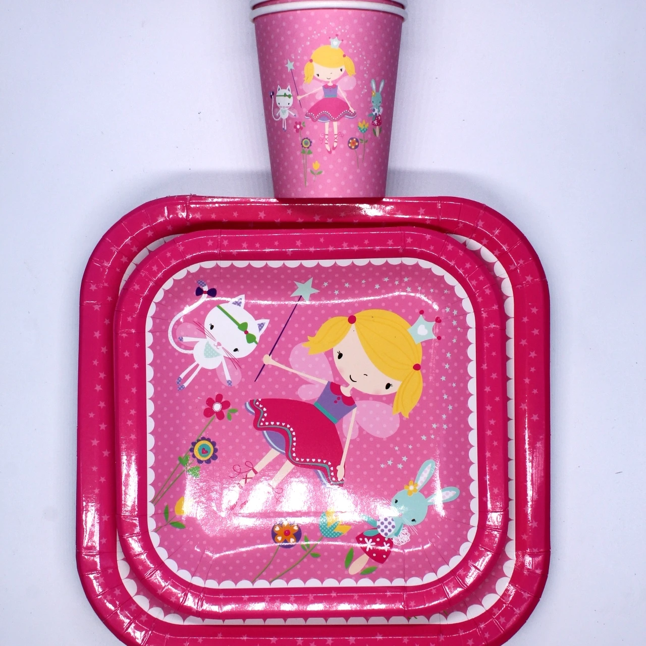 
disposable eco-friendly flower pattern paper cup paper tray paper towel set 