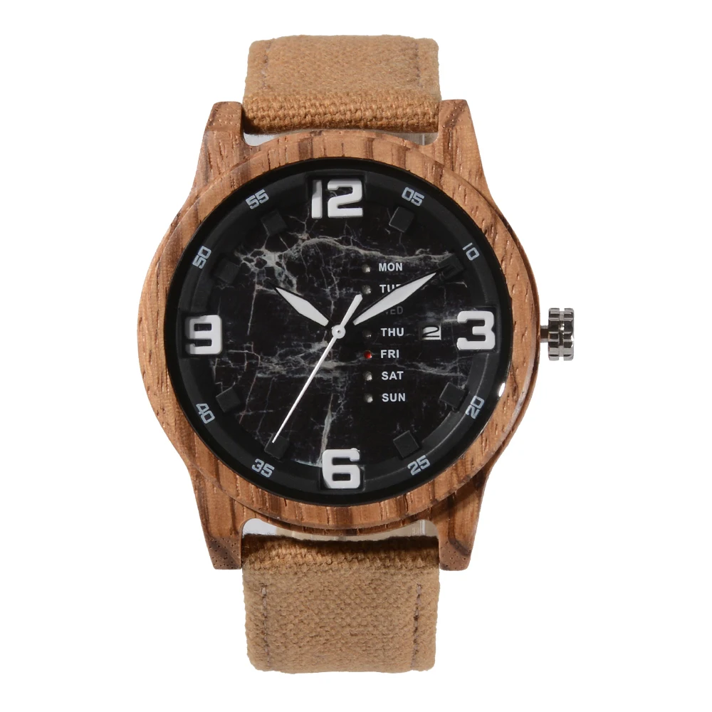 

Hot Japan Movt Wooden Watch for Men Handcrafted OEM Canvas Wrist Watches Factory Direct Sale