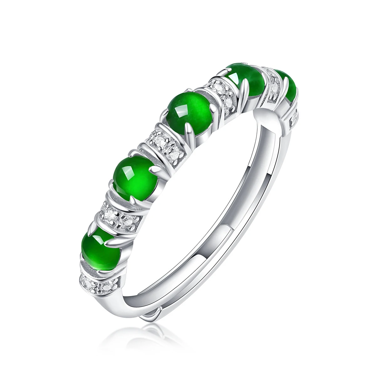 

New Fashion Jewelry S925 Silver Ring Inlaid Natural Emerald Ring Adjustable Ring