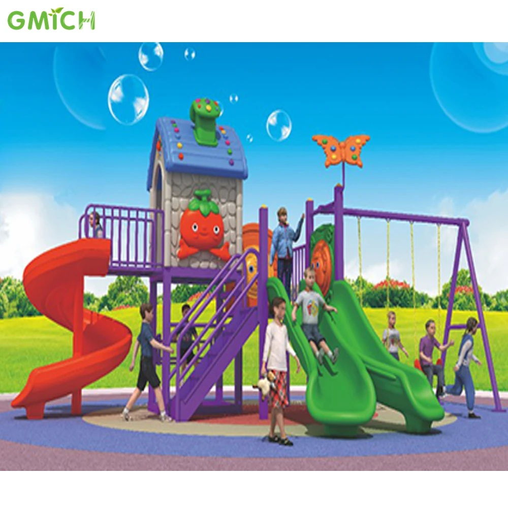 

children amusement park double slides with a big swing, Customized color