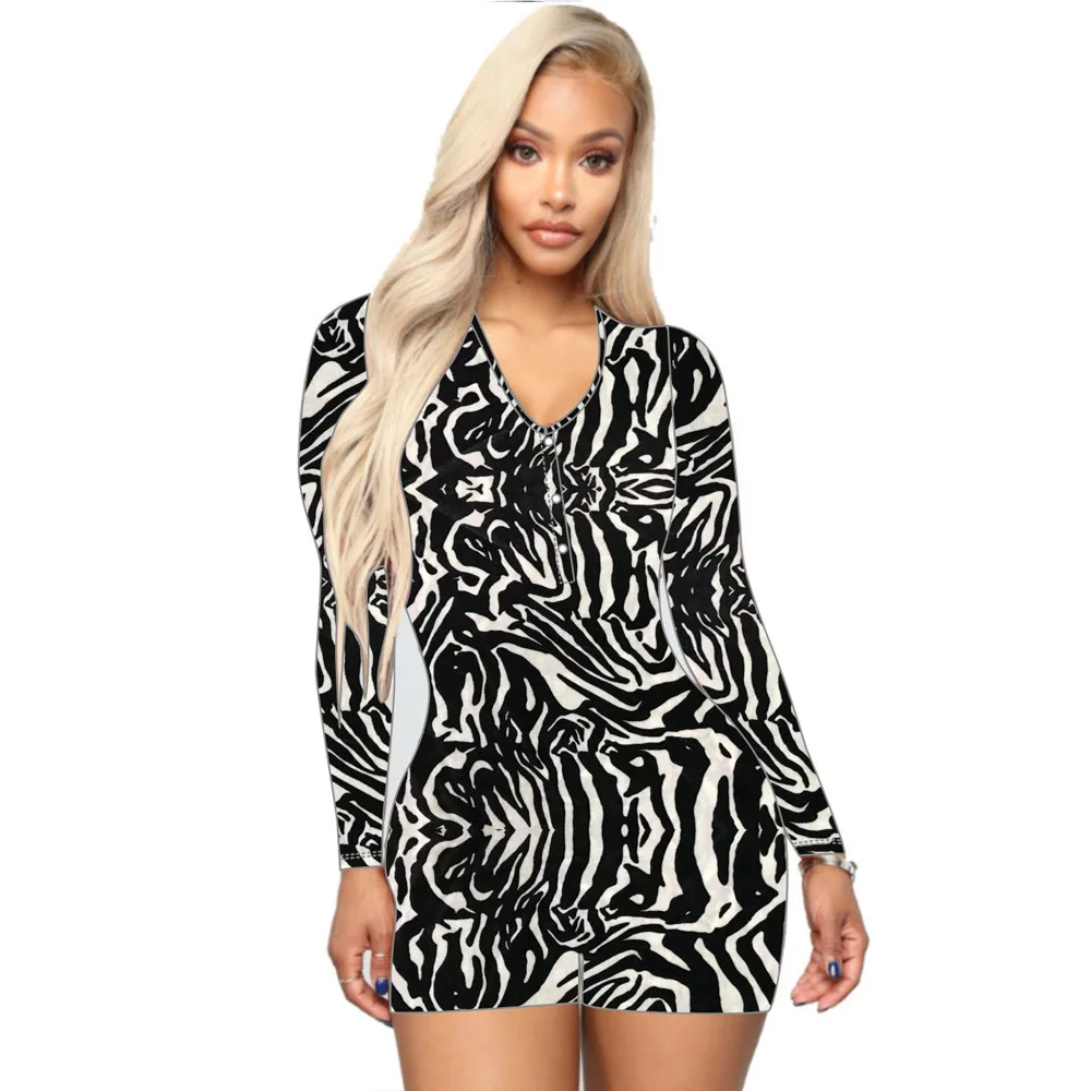 

Summer Womens Onesies Long Sleeve V Neck Zebra Printing Sexy Onsies Adult Onesie Pajamas, Picture shows