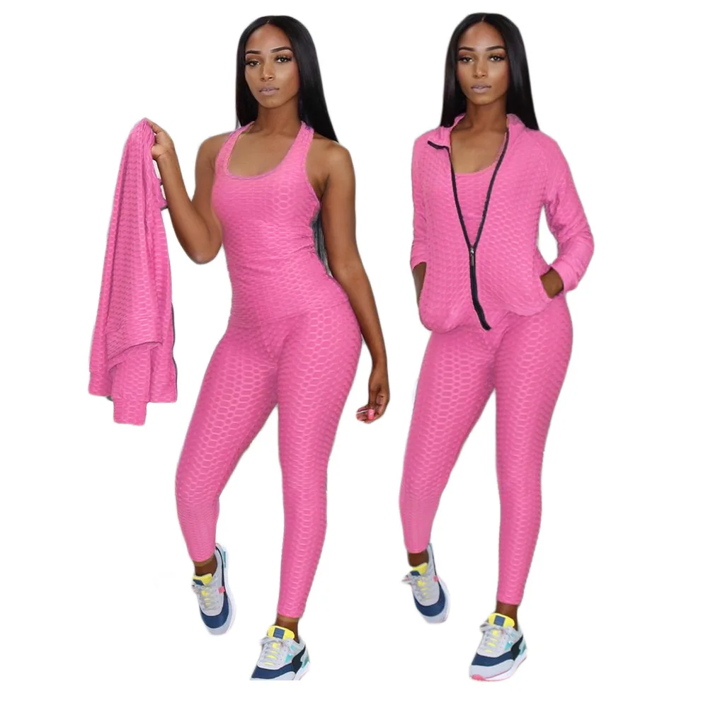 

20810-MX77 hottest vest coat yoga three piece set women clothing sehe fashion