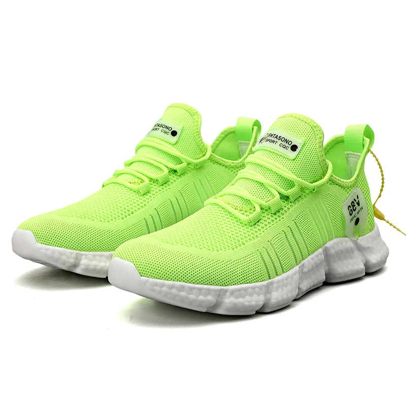 

Fashion Men running shoes White Casual Shoes Male Knitted Flats Breathable Mesh popcorn sole Sneakers, Customized