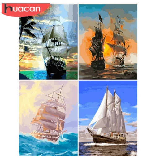 

HUACAN DIY Paint By Number Landscape Drawing On Canvas Pictures By Numbers Sailboat Kits Hand Painted Painting Gift Home Decor