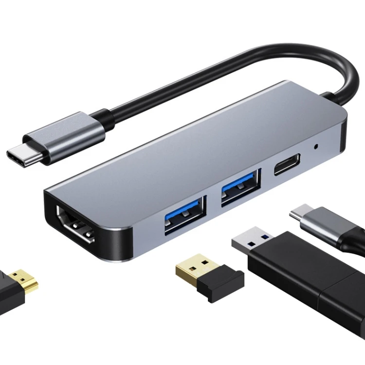 4 In 1 USB-C / Type-C + USB 3.0 + USB 2.0 + PD USB-C / Type-C Charging Ports Multifunctional HUB Docking Station